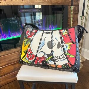Ed Hardy Multicolor Skull & Rose Shoulder Bag